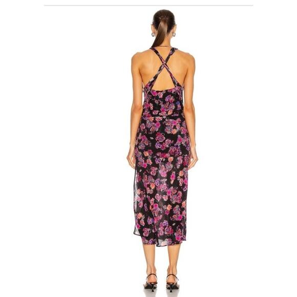 IRO Larley Printed Silk Midi Dress In Black Floral Revolve FR 40/US 8/ M - Picture 4 of 16